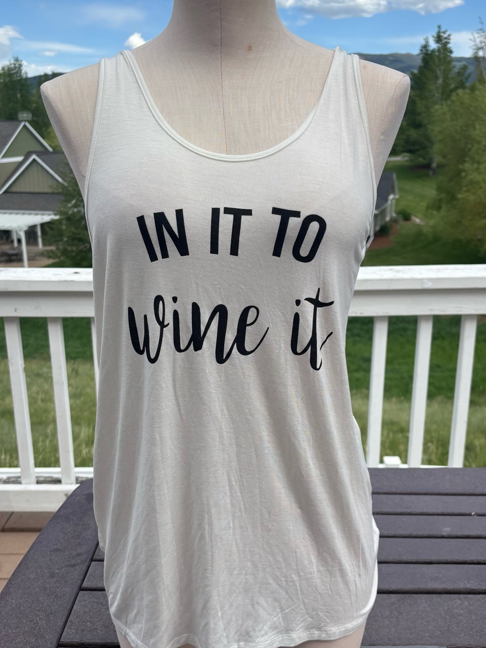 Bear Dance White Tank Top with Black "In It To Wine It" Graphic